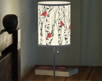 Cardinals Lamp Home Decor Bird Lover Table Light Red Cardinal Lover Lampshade Farmhouse Gift for Her Housewarming Night Light Accent Lamps