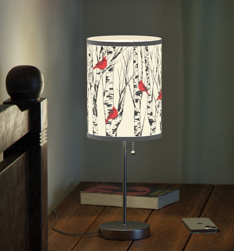 Cardinals Lamp Home Decor Bird Lover Table Light Red Cardinal Lover Lampshade Farmhouse Gift for Her Housewarming Night Light Accent Lamps image 1