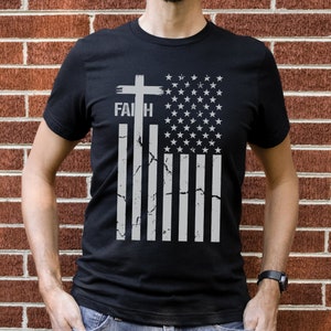 Faith Flag Shirt Distressed American USA United States of America Constitution Police Men's T-shirt Christian Patriotic Patriotism Gift Him image 1