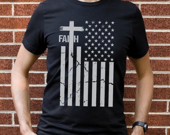 Faith Flag Shirt Distressed American USA United States of America Constitution Police Men's T-shirt Christian Patriotic Patriotism