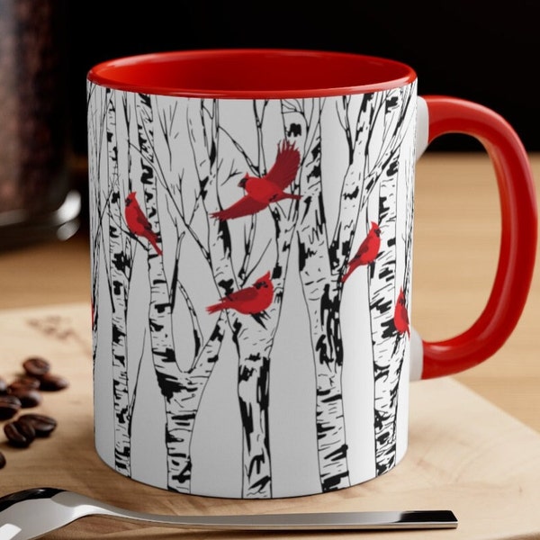 Cardinals on Birch Tree Mug Cardinal Lover Gift Nature Birder Mug Bird Watcher Lover Gift Coffee Mug Lodge Mug for Mom Mothers Day for Her