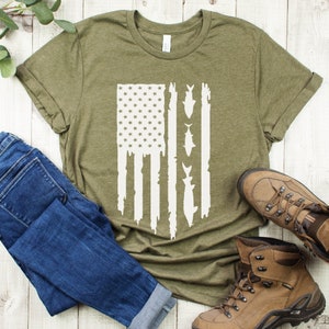 Fishing T shirt USA Flag Shirts Gifts For Fisherman Fisher Tee T-shirt Cool Fathers Day Gift Ideas Mens Clothing Husband Graphic Top for Him image 1