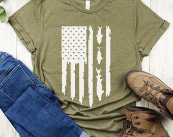 Fishing T shirt USA Flag Shirts Gifts For Fisherman Fisher Tee T-shirt Cool Fathers Day Gift Ideas Mens Clothing Husband Graphic Top for Him