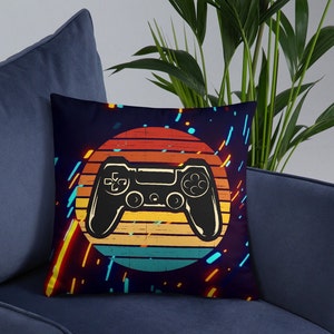 Retro Gaming Pillow Game Room Décor Gamer Gift Video Game Controller Boys Birthday Gifts for Him Decorative Pillow with Cover Accent Couch image 1