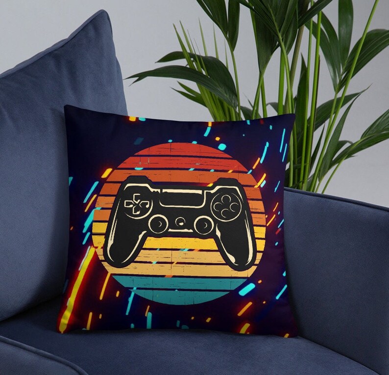 Retro Gaming Pillow Game Room Décor Gamer Gift Video Game Controller Boys Birthday Gifts for Him Decorative Pillow with Cover Accent Couch image 1