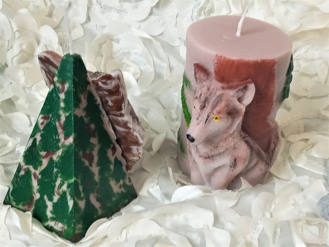 3 pc Wolf Candle Set Carved CandlesVotivePillarsWolves Etsy
