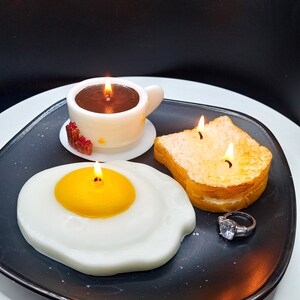 Coffee Cup Candle Handmade Gifts Fried Egg Toast Fake Food Shaped Art Home Decor Gag Gifts Stocking Stuffer Candles Gift Breakfast Candles Breakfast(All Three)