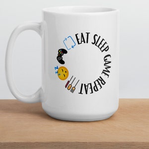 Eat Sleep Game Repeat Coffee Mug Gamer Gift Tea Mugs Funny Gaming Cup Video Game Birthday for Dad Fathers Day Son Husband Boyfriend Gifts image 2