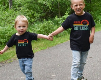 Matching Block Building Shirts Brothers Gift Boy Demo Expert Shirt Brick Boys Blocks Birthday Shirt Retro Vintage Builder Family Father Son