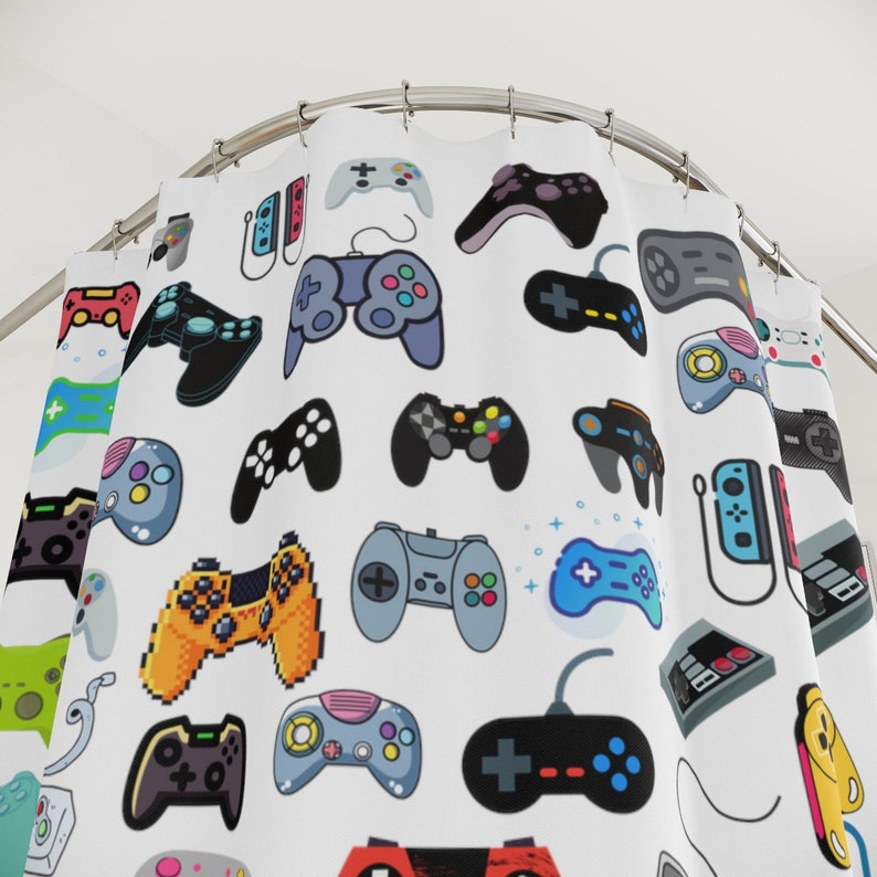 Video Game Shower Curtain Boys Bathroom Curtains Home Decor Bath Kids Teens Gaming Gifts Gift for Him Birthday Game Controller image 5