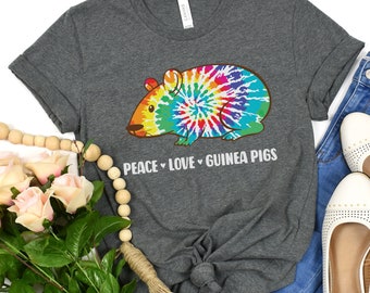 Guinea Pig Shirt Peace Love Guinea Pigs Cute Pet Lover Shirts Womens Tshirts Gift for Her for Retro Hippie 60s 70s Funny Tee Summer Tees