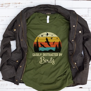 Easily Distracted by Birds T-Shirt: Retro Bird Watching Tee