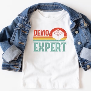 Block Building Shirts Family Matching Father Son Brothers Gift Boy Demo Expert Shirt Brick Boys Blocks Birthday Shirt Retro Vintage Builder image 3