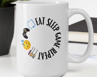 Eat Sleep Game Repeat Coffee Mug Gamer Gift Tea Mugs Funny Gaming Cup Video Game Birthday for Dad Fathers Day Son Husband Boyfriend Gifts