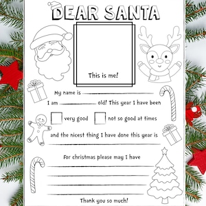 Dear Santa PRINTABLE Coloring Page Print At Home Kids Dear Santa Night Before Christmas Letters to Santa Claus Instant Download PNG image 1