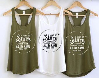 He Counts the Stars Tank Christian Tanks Bible Verse Clothing Faith Apparel Womens Clothing He Knows Them By Name Inspirational Tee Summer