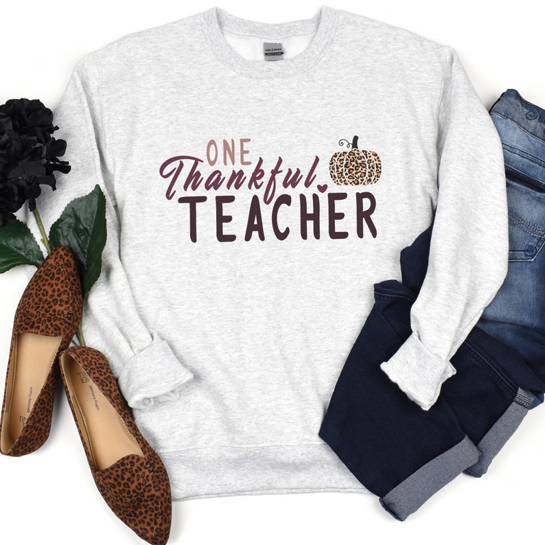 Teacher Fall Sweatshirt Thankful Teachers Sweatshirt Leopard Ash