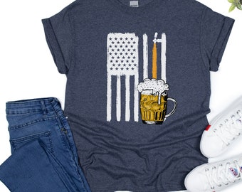 USA Beer Shirt Mens Clothing Flag Craft Beer Shirts for Men Bar Owner Brewer Gift Man Patriotic USA Shirts Gifts for Dad Grandpa Bartender