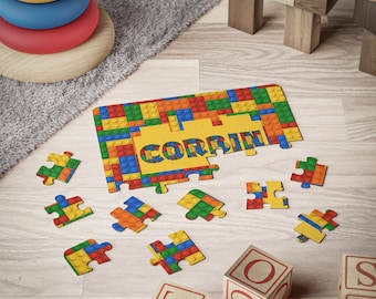 Personalized Building Block Kids' Puzzle, 30-Piece Custom Name Gift Easy Large Pieces Round Corners Kids Puzzles Toddler Puzzle Gift