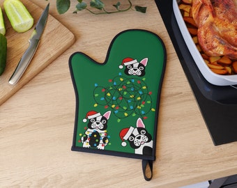 Christmas French Bulldog Oven Glove Frenchie Mom Gift Dog Lover Art Kitchen Home Decor Oven Mitt Potholder French Bull Dog Frenchies Decor