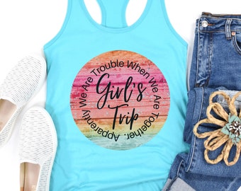 Tank Top for Women Girls Trip 2023 Tanks Apparently We're Trouble Vacation Group Shirts for Her Weekend T-shirts Summer Travel Cruise Gang