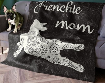 Frenchie Mom Velvet Throw Blanket French Bulldog Blankets Home Decor Gift for Her Couch Accent Soft Cozy Decorative Display Throws Gifts