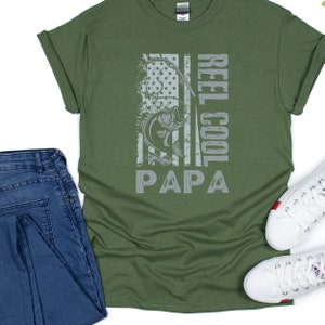 Reel Cool Papa Flag Shirt for Men Grandpa Gifts Dads Fishing Shirts Birthday Mens Tshirts Fisherman Gift from Daughter Kids Fathers Day