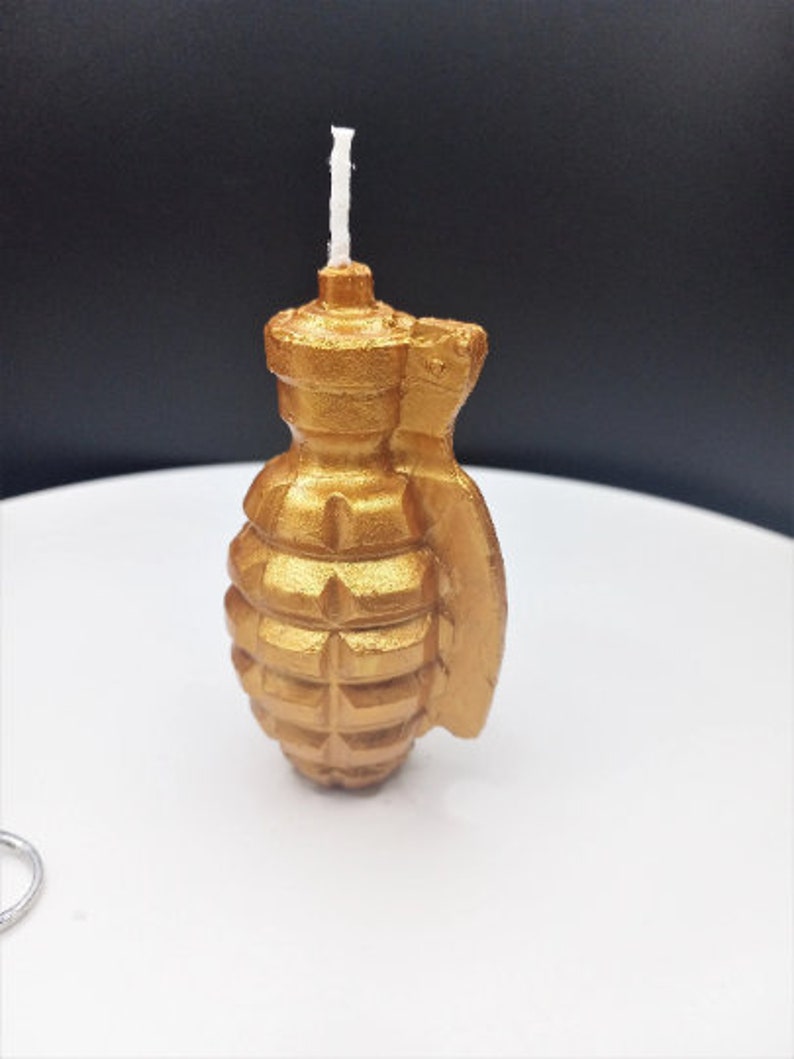 Grenade Candle Cake Topper Bomb Gamer Candles War Video Games Birthday Theme Gaming Husband Fathers Gift for Him TNT Fondant 3D Grenades AllGold