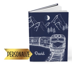 Personalized Train Notebook Sketched Trains Notebooks Gift for Him School Supplies Back to School Birthday Gifts Railroad Locomotive Custom image 1