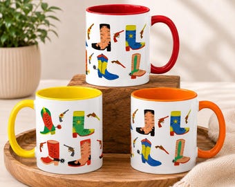 Cowboy Boot Mug: Colorful Western Ceramic Coffee Cup – Farmhouse Rodeo Gift