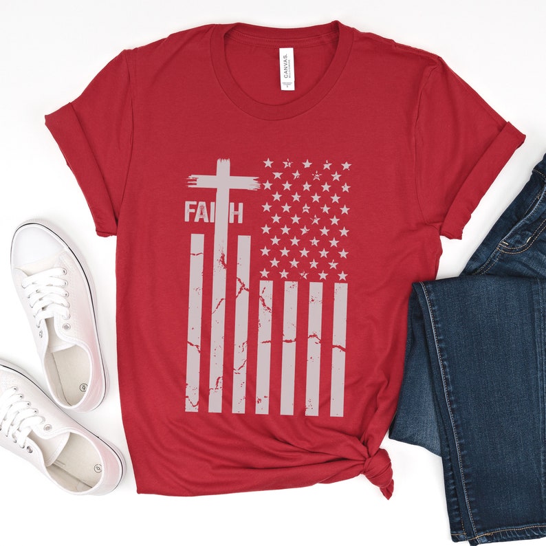 Faith Flag Shirt Distressed American USA United States of America Constitution Police Men's T-shirt Christian Patriotic Patriotism Gift Him Red