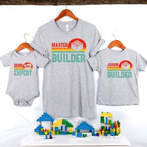 Block Building Shirts Family Matching Father Son Brothers Gift Boy Demo Expert Shirt Brick Boys Blocks Birthday Shirt Retro Vintage Builder