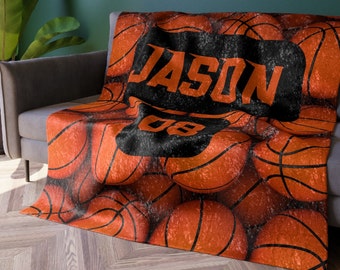 Personalized Basketball Velvet Blanket Throw Blankets Home Decor Gift for Him Couch Accent Soft Cozy Decorative Display Throws Sports Name