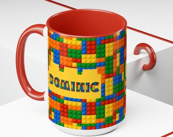 Personalized Building Block Mug Custom Name Gift for Boys Builder Gifts Toddler Gifts Drinking Cup Colorful Mugs Kids Cups Blocks