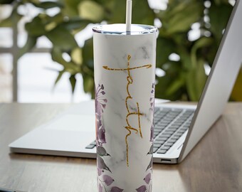 Personalized Christian Tumbler With Straw Faith Custom Name Gift Religious Gift for Her For Mom Mothers Day Bible Insulated Travel Mug Cup