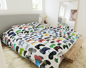 Video Game Duvet Cover Boys Bedroom Home Decor Gaming Game Controller Print Gift for Him Birthday Gift Gamer Bedding Bed Twin Queen King