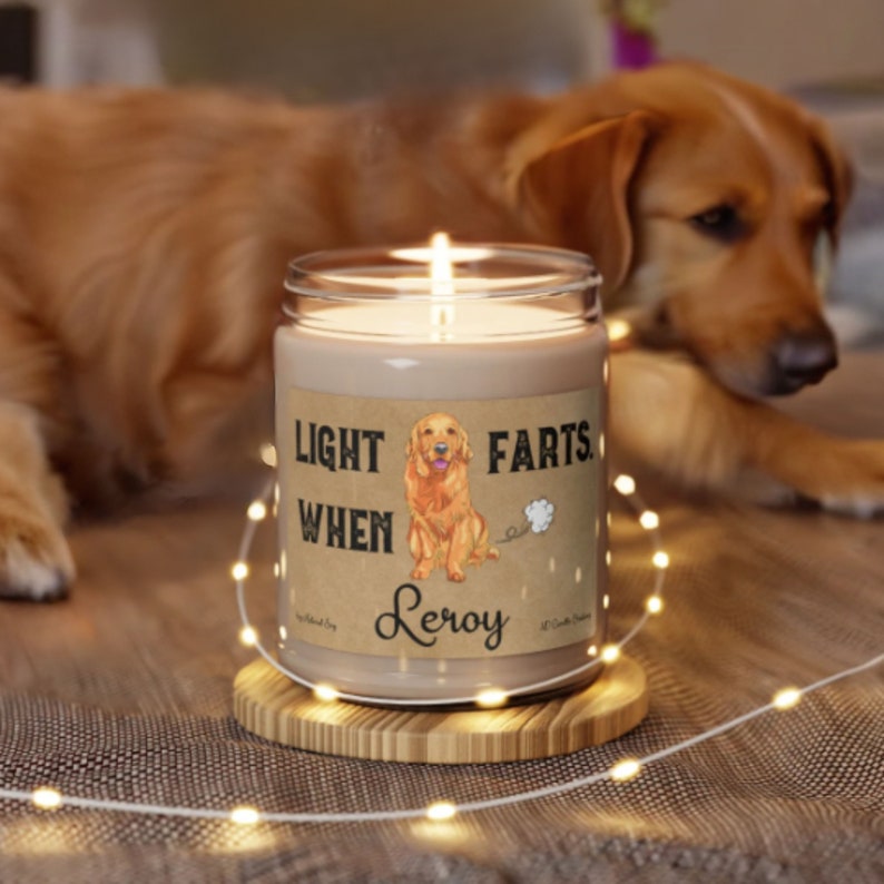 Golden Retriever Candle Personalized Gift Light When Name Farts Funny Gift for Dog Lover Dog Deodorant Odor Eliminator Animal Scented Candle image 1