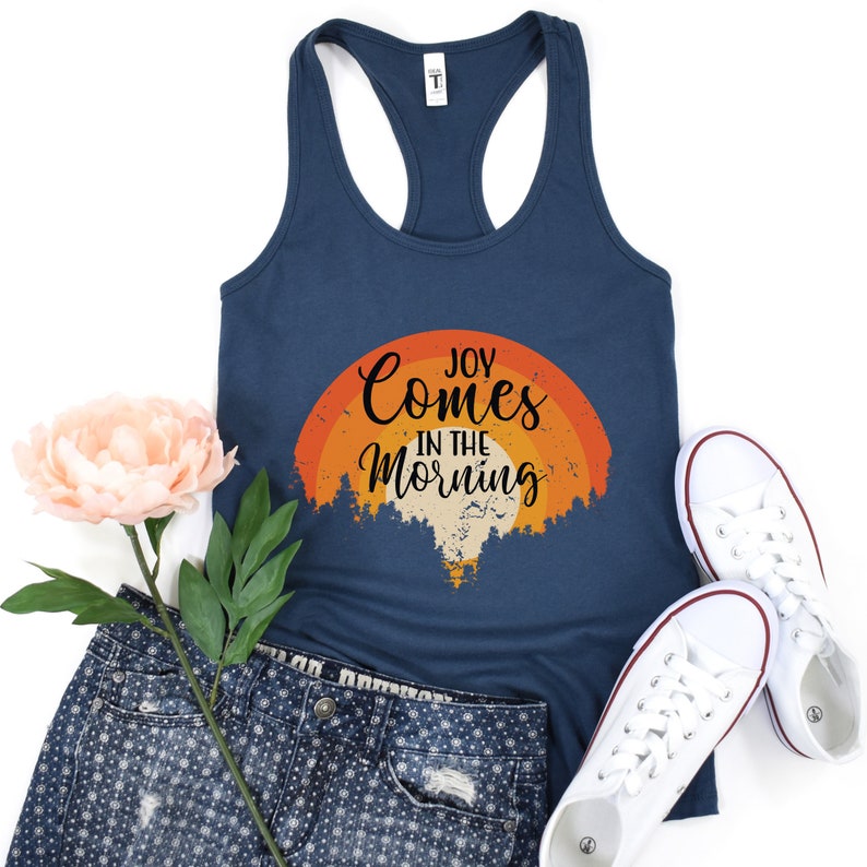 Inspirational Saying Womens Tank Top Cute Summer Tanks Retro Sunrise Nature Cute Vacation Clothing Christian Phrases Gift for Her Beach Solid Indigo