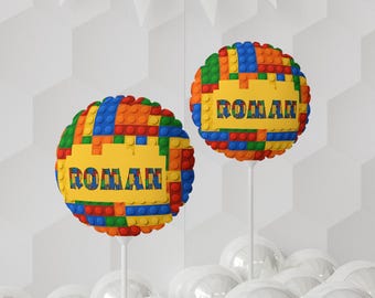 Personalized Building Block Birthday Balloon: Custom Name, 6" Party Decor