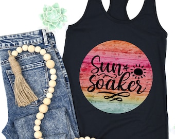 Sun Soaker Beach Tank Summer Tank Womens Tanks Distressed Retro Racerback Shirts Sailboat Lake Life Boating Tee Cute Cruise Top Vacation