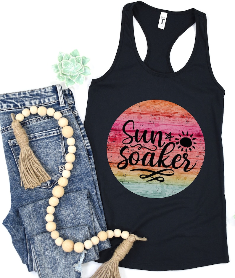 Sun Soaker Beach Tank Summer Tank Womens Tanks Distressed Retro Racerback Shirts Sailboat Lake Life Boating Tee Cute Cruise Top Vacation image 1