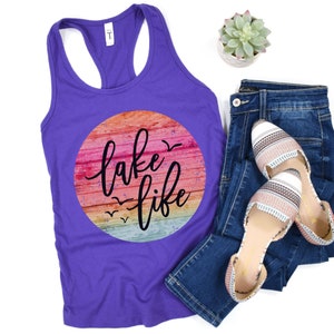 Lake Life Tank Tops Boat Tank Summer Tanks Cute Vacation Girl Trip Racerback Tee Womens Top Retro Sun Beach Shirts Boating Tee Cruise Gifts Solid Purple Rush