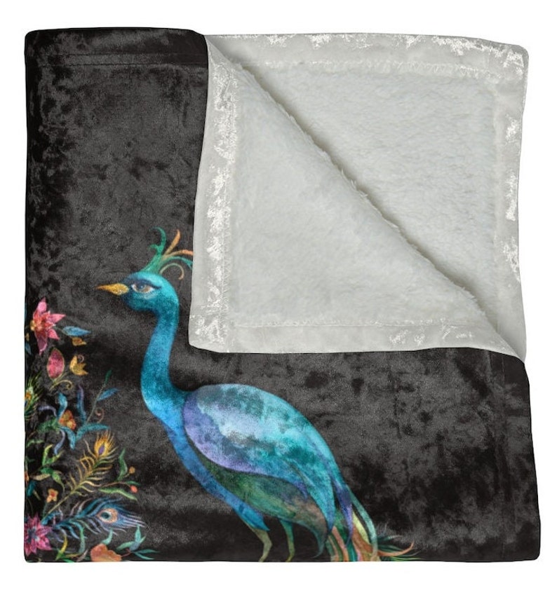 Peacock Crushed Velvet Blanket Throw Blankets Home Decor Gift for Her Couch Accent Soft Cozy Decorative Display Throws Housewarming Gift Bild 4