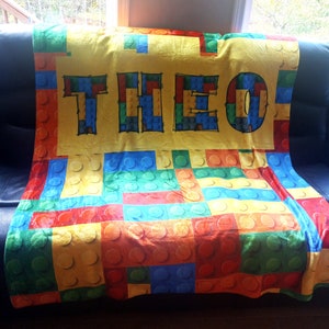 Personalized Building Block Blanket: Custom Name Throw, Kids Decor