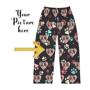 Custom Pet Heart Photo Bottoms Personalized Pants with Photo Face Dog Picture Photo Heart Dad Gifts Him and Her PJ Gift with Picture of Pet image 1