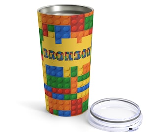 Personalized Building Block Tumbler Custom Name Gift for Builders Boys Birthday Christmas Gifts Blocks Constructions 20 Tumblers Girls Gift