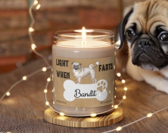 Pug Candle Personalized Gift Light When Name Farts Pug Dog Funny Gift for Dog Lover Dog Deodorant Odor Eliminator Animal Scented Candle