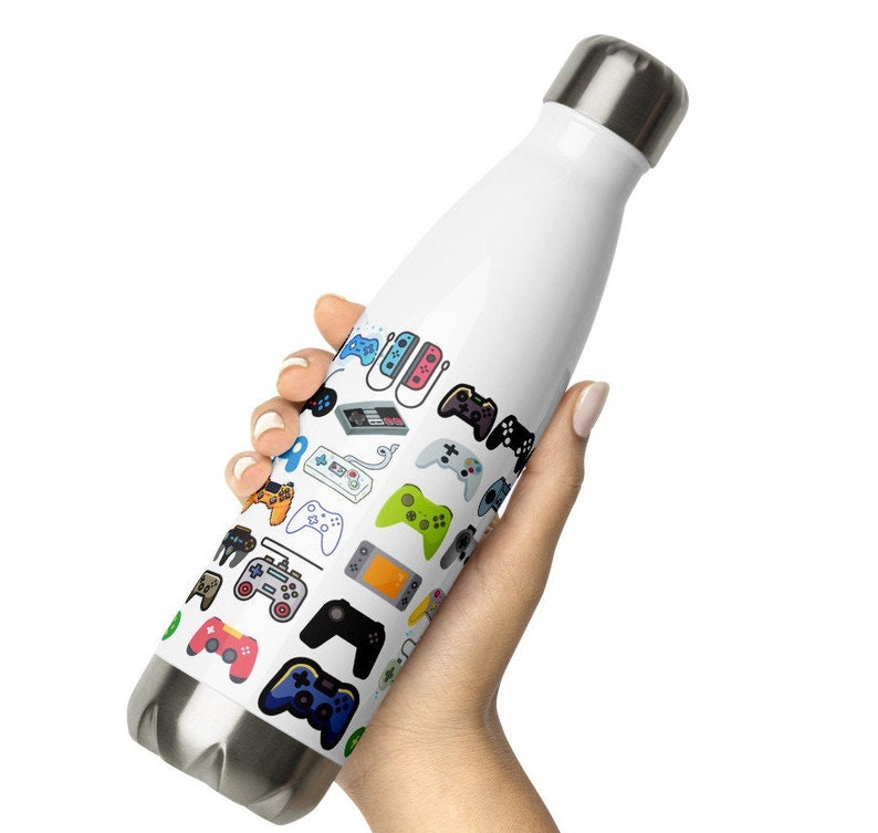 Game Controller Stainless Steel Water Bottle, Video Game Gift, Insulated Flask, Gift for Him, Gamer Birthday Party, Gamer Gift, Video game image 1