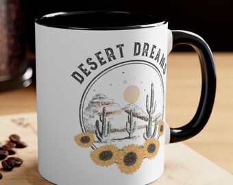 Arizona Mug Graphic Ceramic Mugs Western Boho Home Decor Cactus Dry Lands Floral Retro Graphic Ceramic 11 oz Gift for Her Desert Dreams Mug