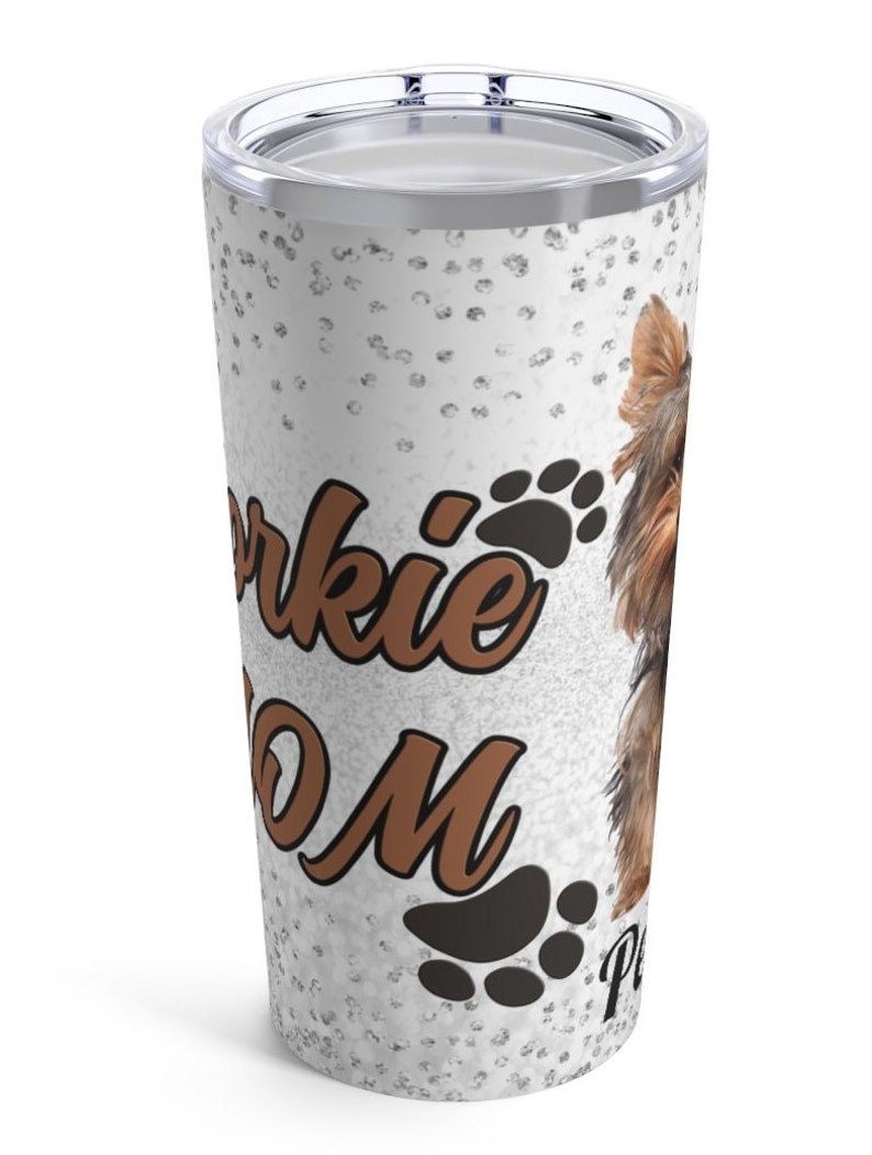 Personalized Yorkie Mom Tumbler 20oz Insulated Travel Coffee Mug Dog Lover Gift Yorkshire Terrier Mama Gift to Her Skinny Tumbler image 5